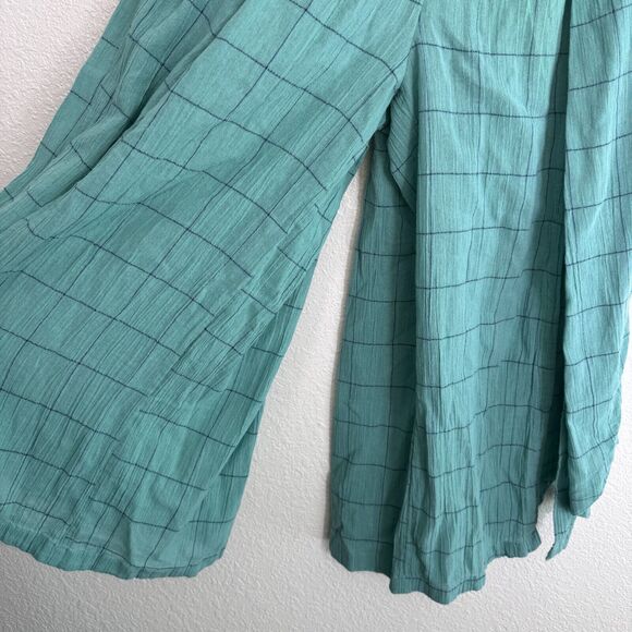 Free People Lunar Cove Pants Womens Medium Wide Leg Beachy Boho Plaid Grid NEW - Picture 7 of 11
